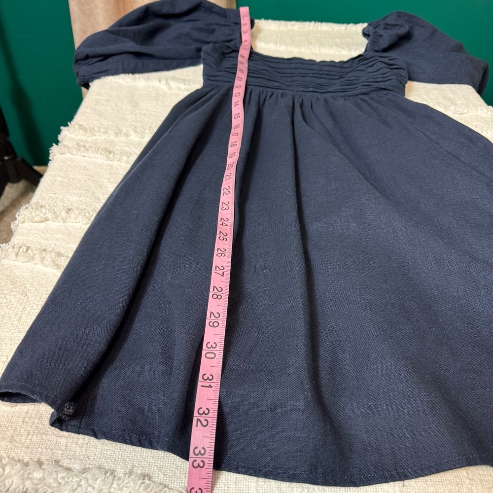 Abercrombie & Fitch NWT Navy Blue Smocked Puff Sleeve Linen Cotton Mini Dress XS - Picture 3 of 7